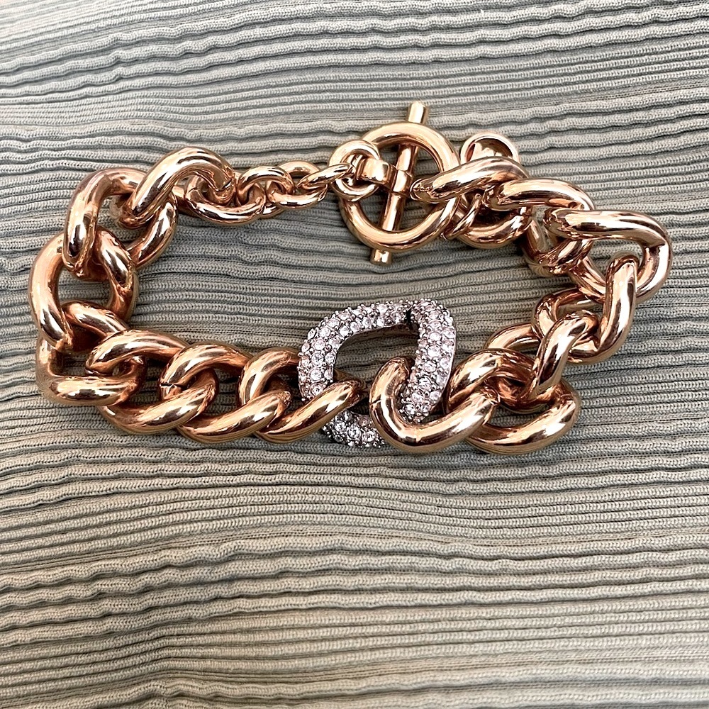Chain link bracelet yellow gold tone with pave link toggle clasp Michael Kors